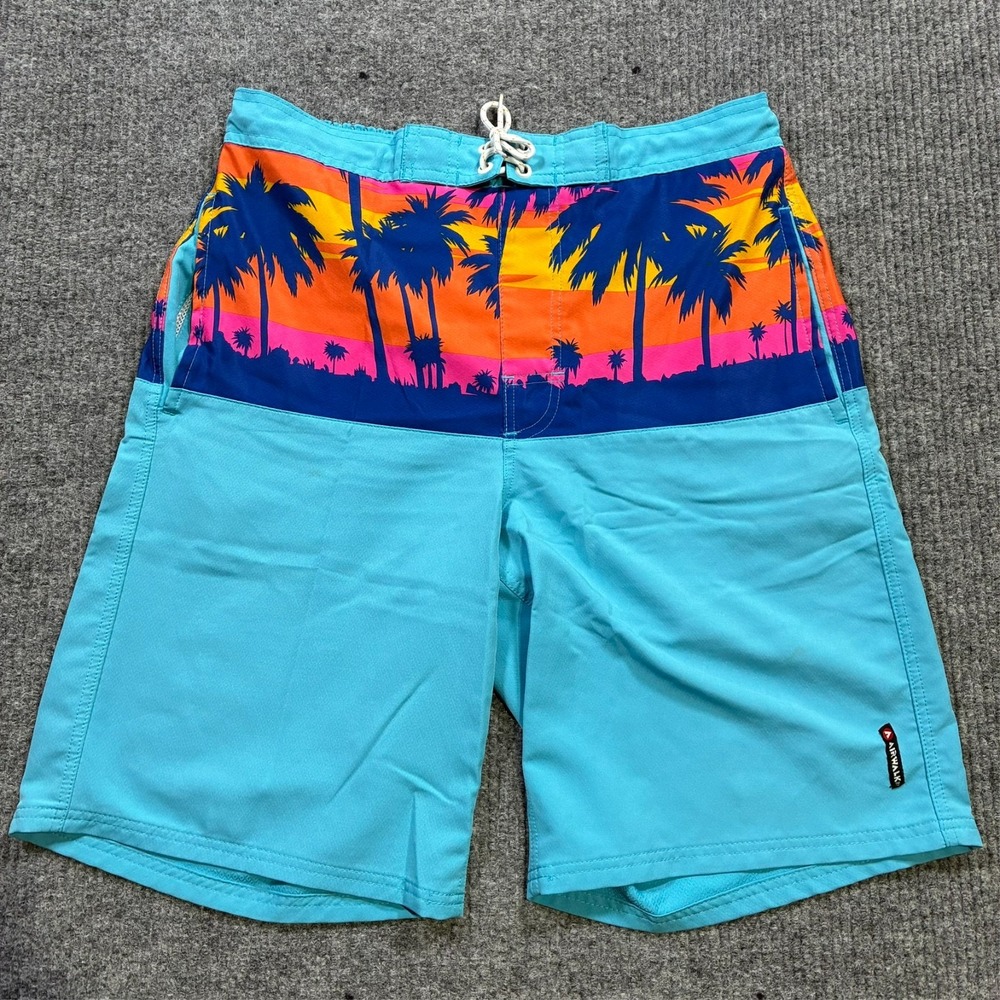 Airwalk Mens Board‎ Shorts Size Medium Blue Tropical Panel Pull On Drawstring